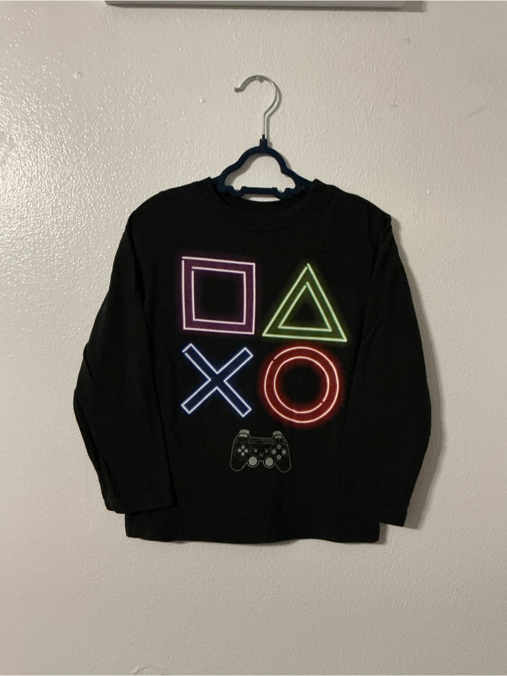Kids Black Long Sleeve Tee with Neon Game Symbols